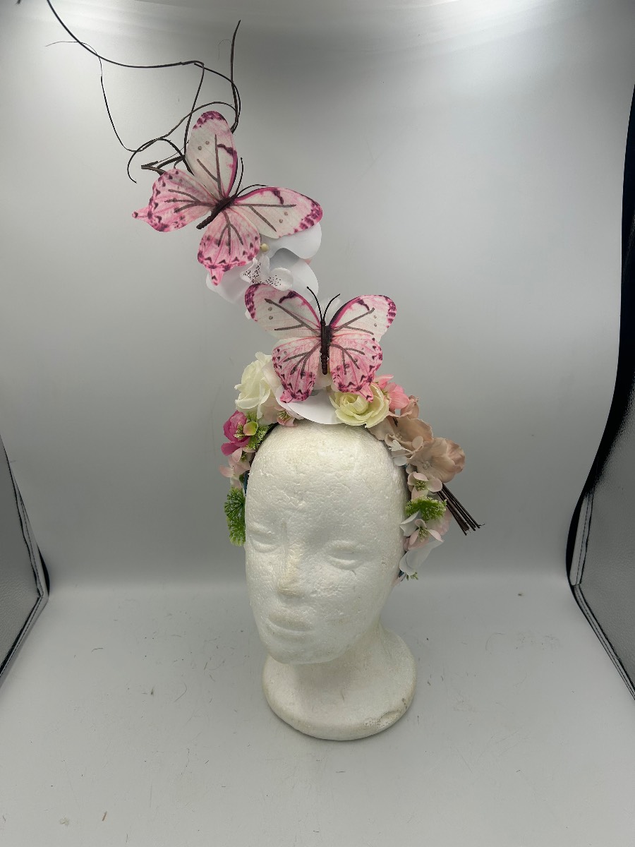 Pink butterfly Fascinator races wedding Ascot