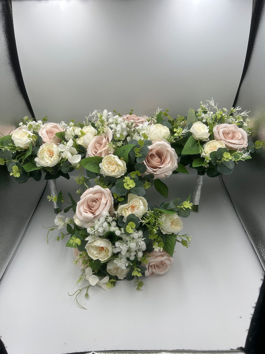 Nude blush and ivory Bridal with three matching bridesmaids