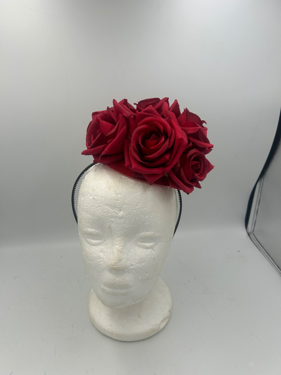 Red rose percher Fascinator on headband