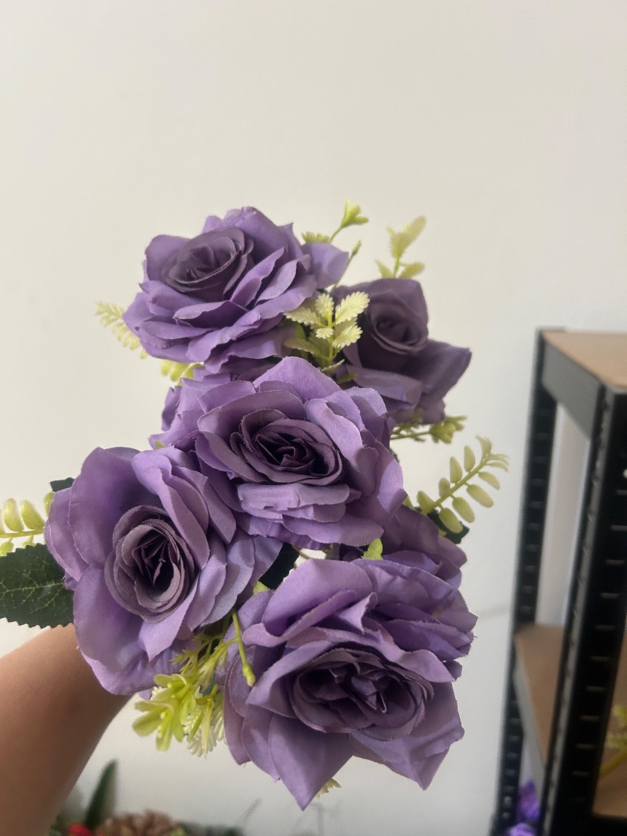 Faux silk purple rose bunch
