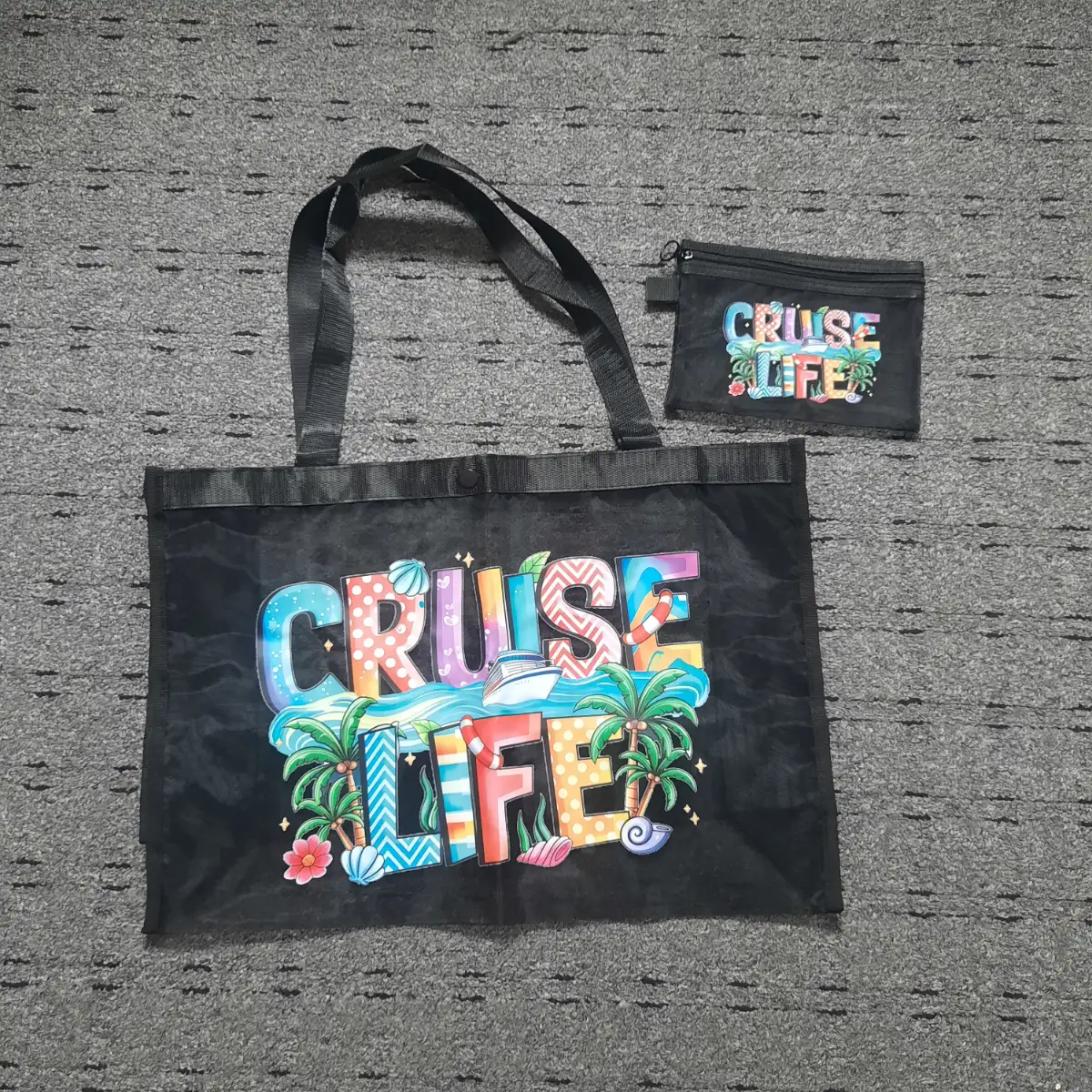 foldable beach tote bag with matching pouch