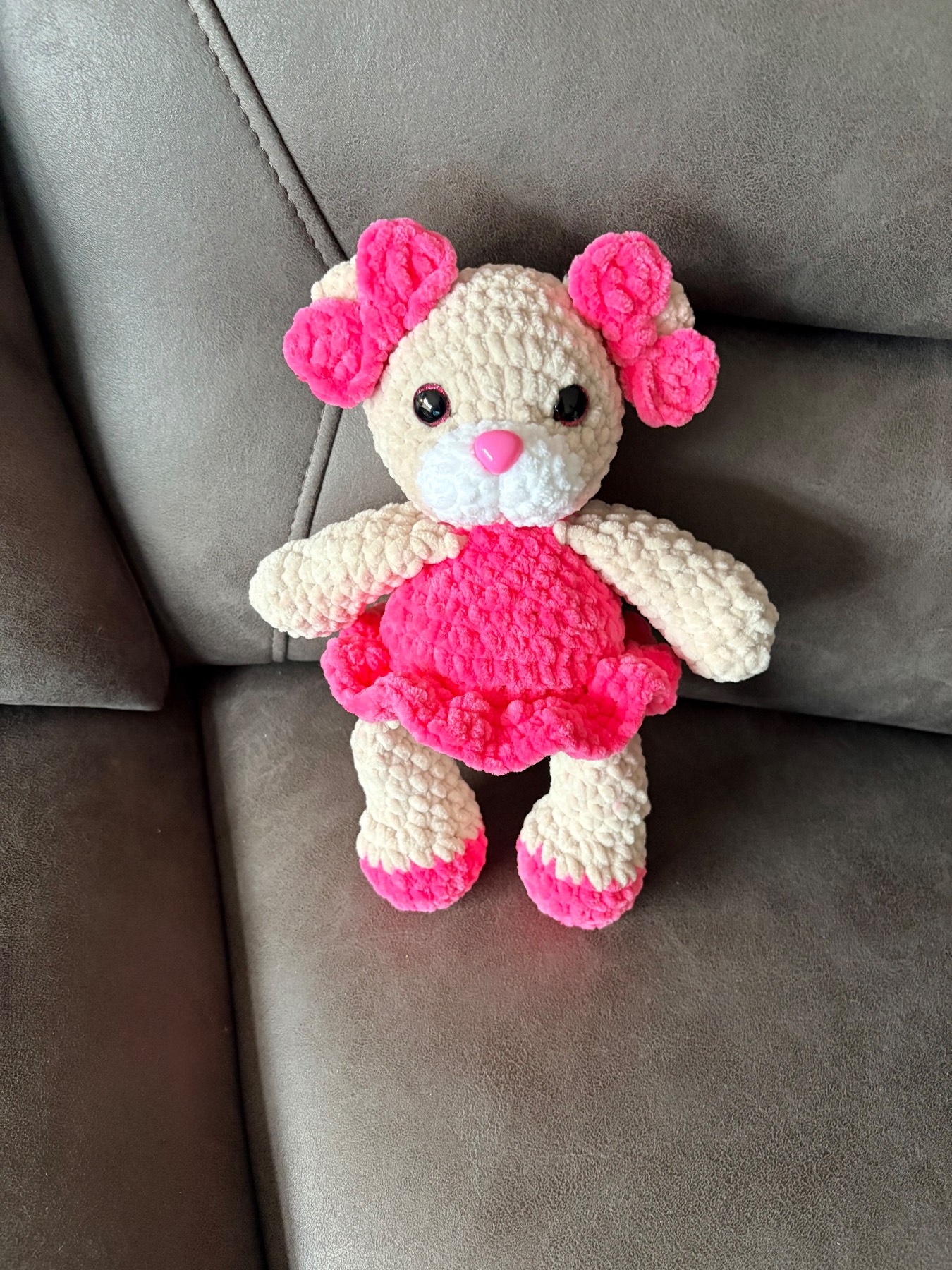 Plush bear crocheted by hand