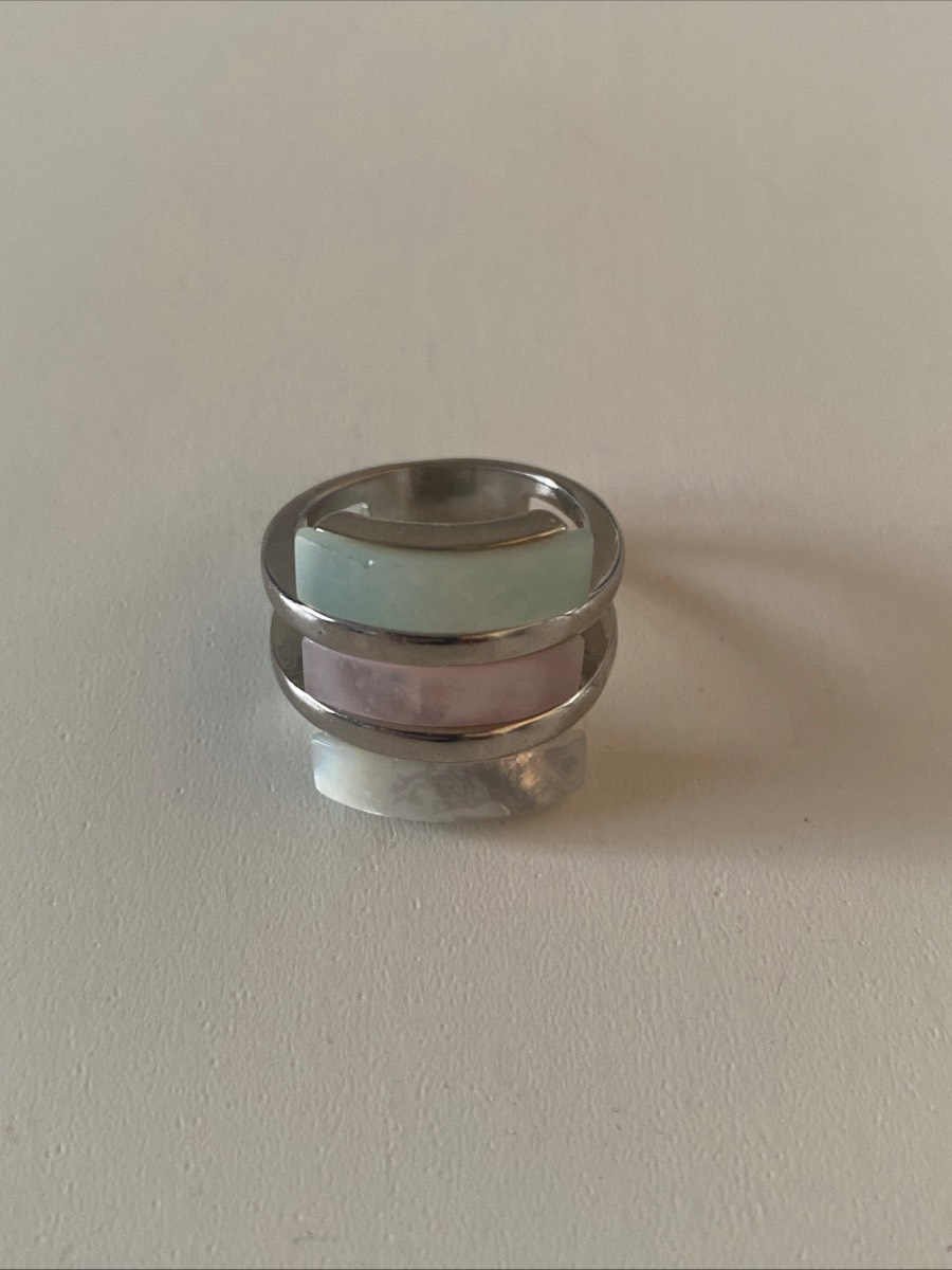 Blue White Pink Silver Tone Ring