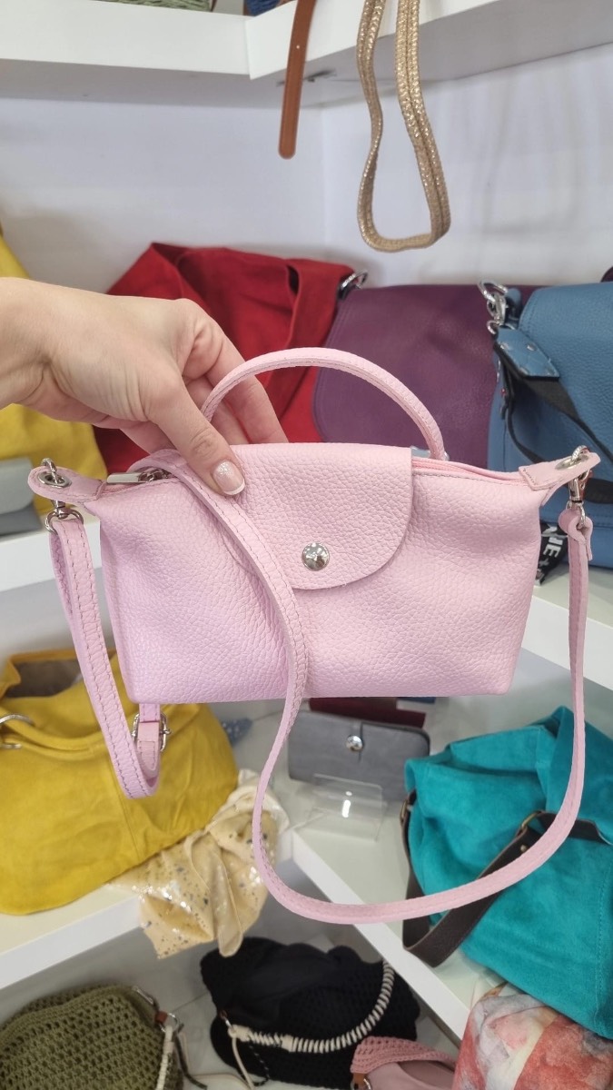 Italian leather shopper crossbody bag in pale pink