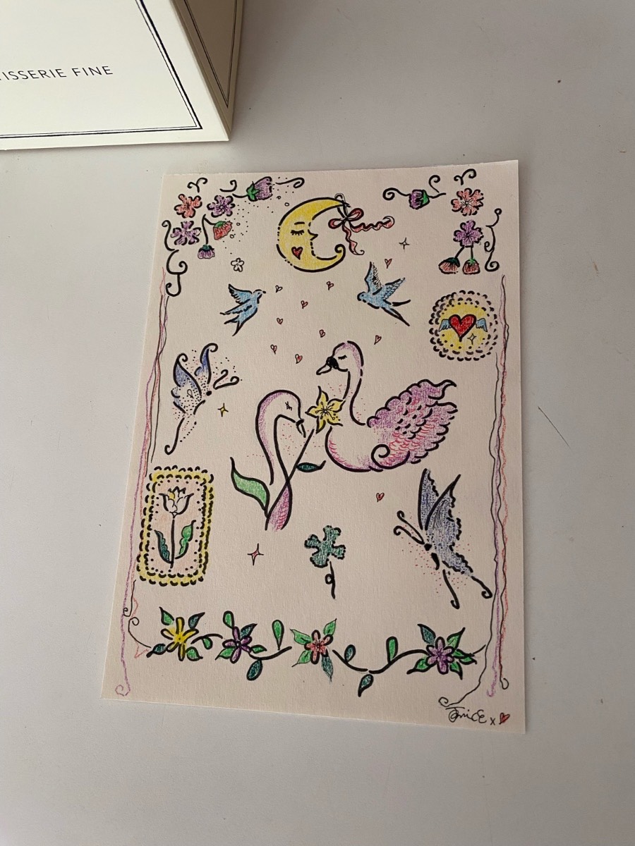Original art illustration- swans and moon