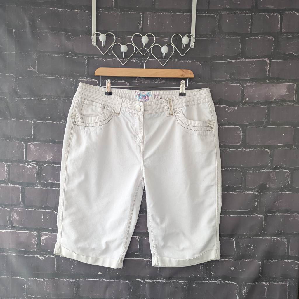 Tu white cropped jeans embroidered pockets relaxed fit cotton summer holiday - Size 16