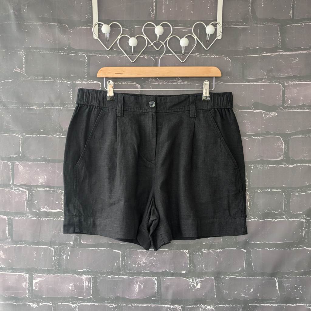Women's Next Linen Shorts black lightweight stretch summer holiday - Size 16