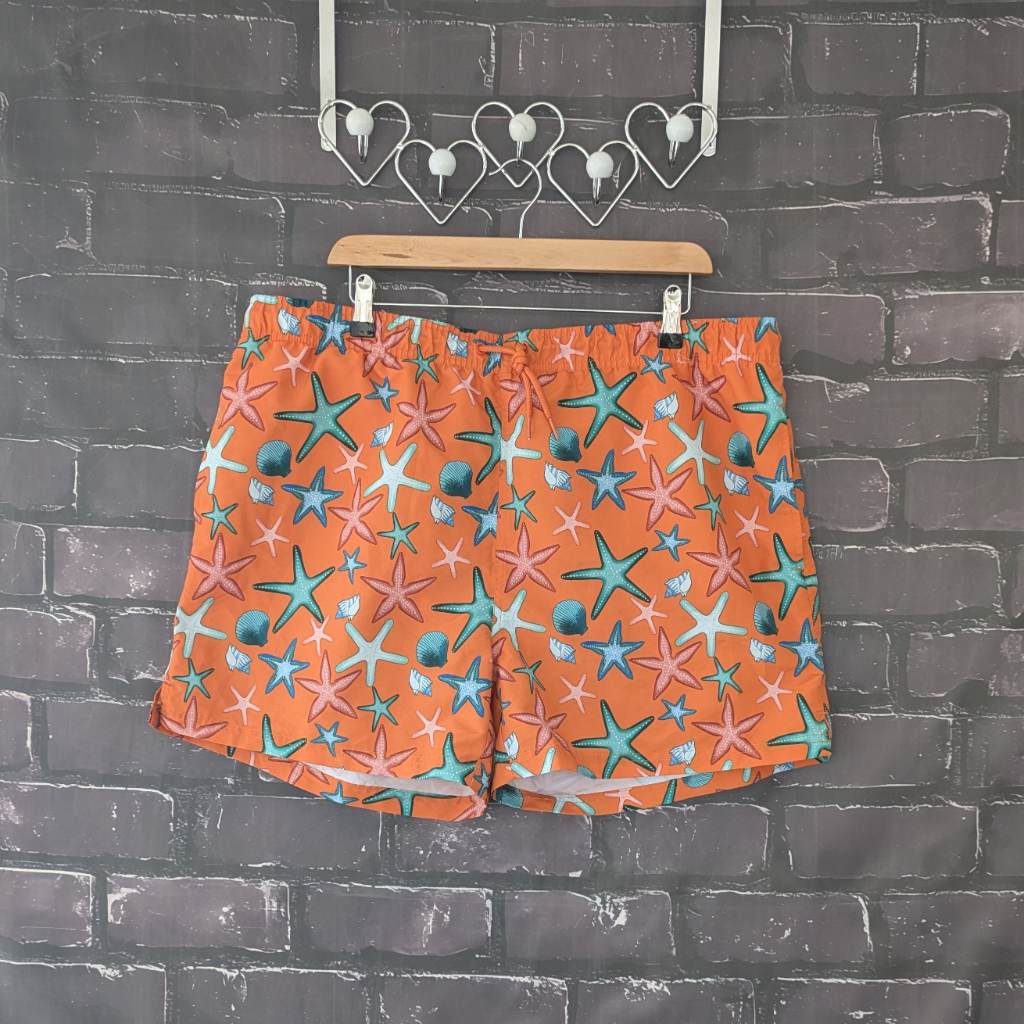Men's Tropical Starfish Swim Shorts orange netted pockets summer holiday - Size XXL