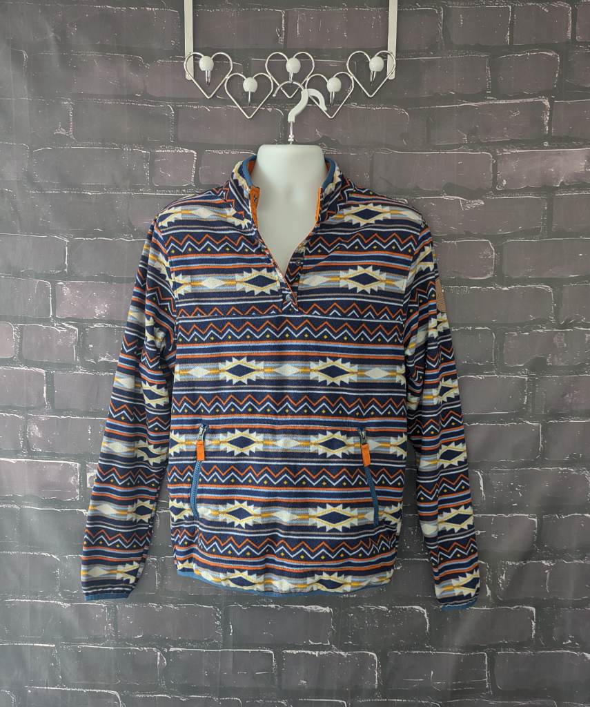 Men's Passenger Tribal Fleece quarter button up funky embroidered - Size Medium