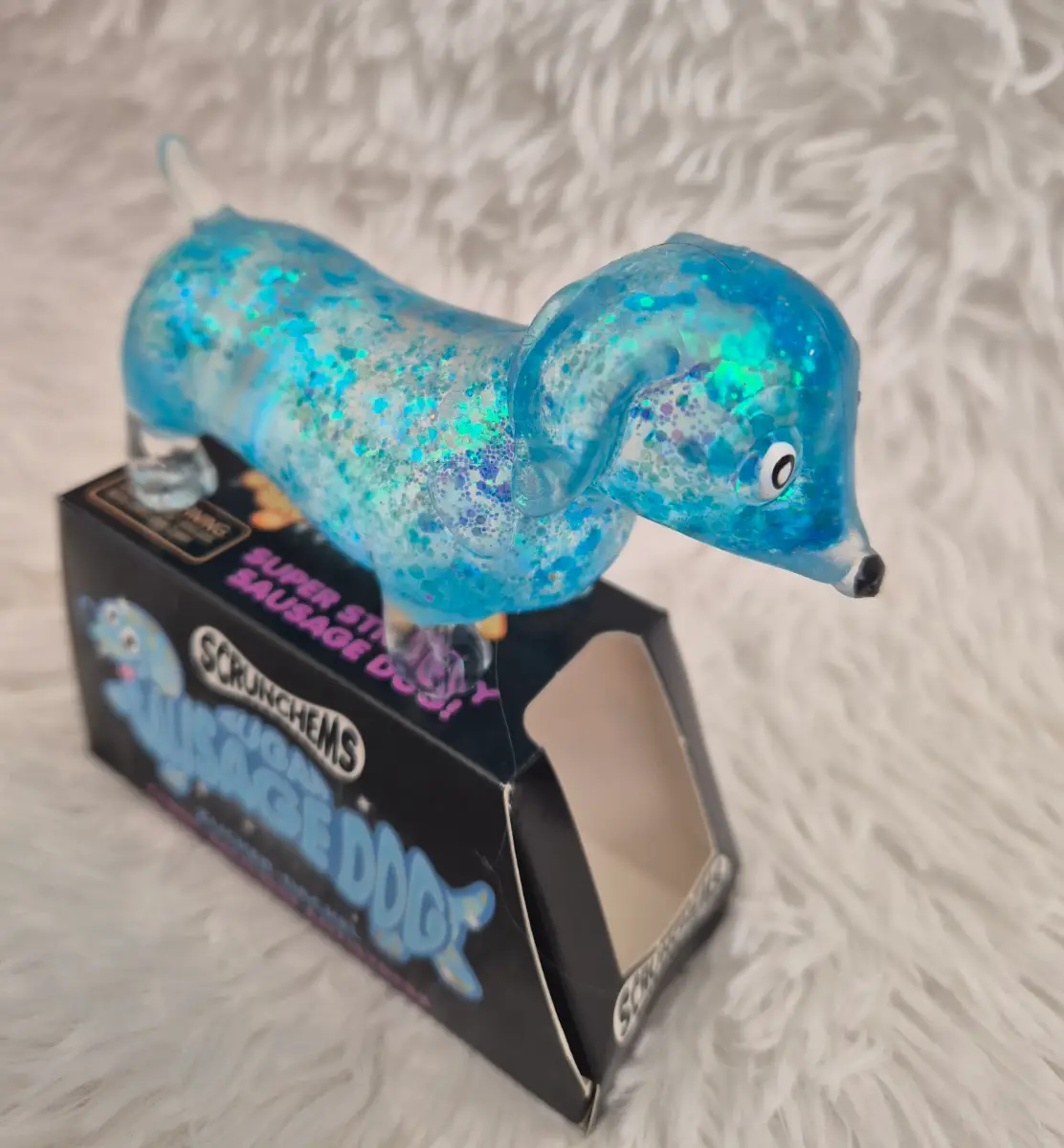 Scrunchems blue Glitter Sugar sausage dog squishy