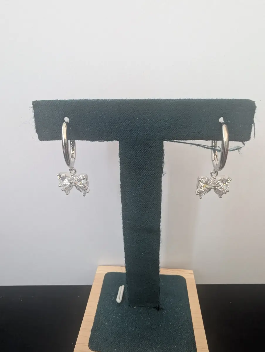925 stamped Huggie (small hoop) bow earrings