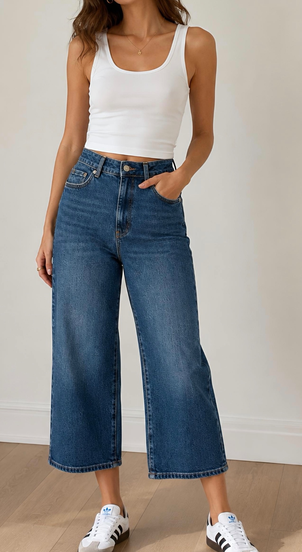 New Look Blue Cropped Wide-Leg Jeans