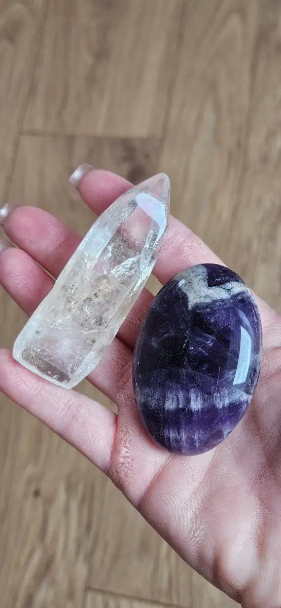 Dream Amethyst Palmstone & Clear Quartz Raw Bundle