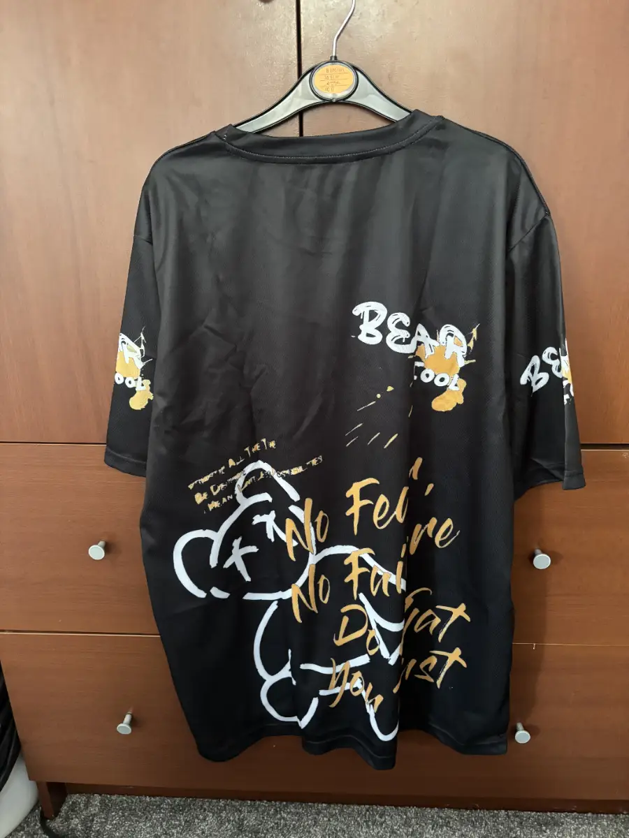 Men's Summer T-Shirt Black 2XL With Teddy Bear Design