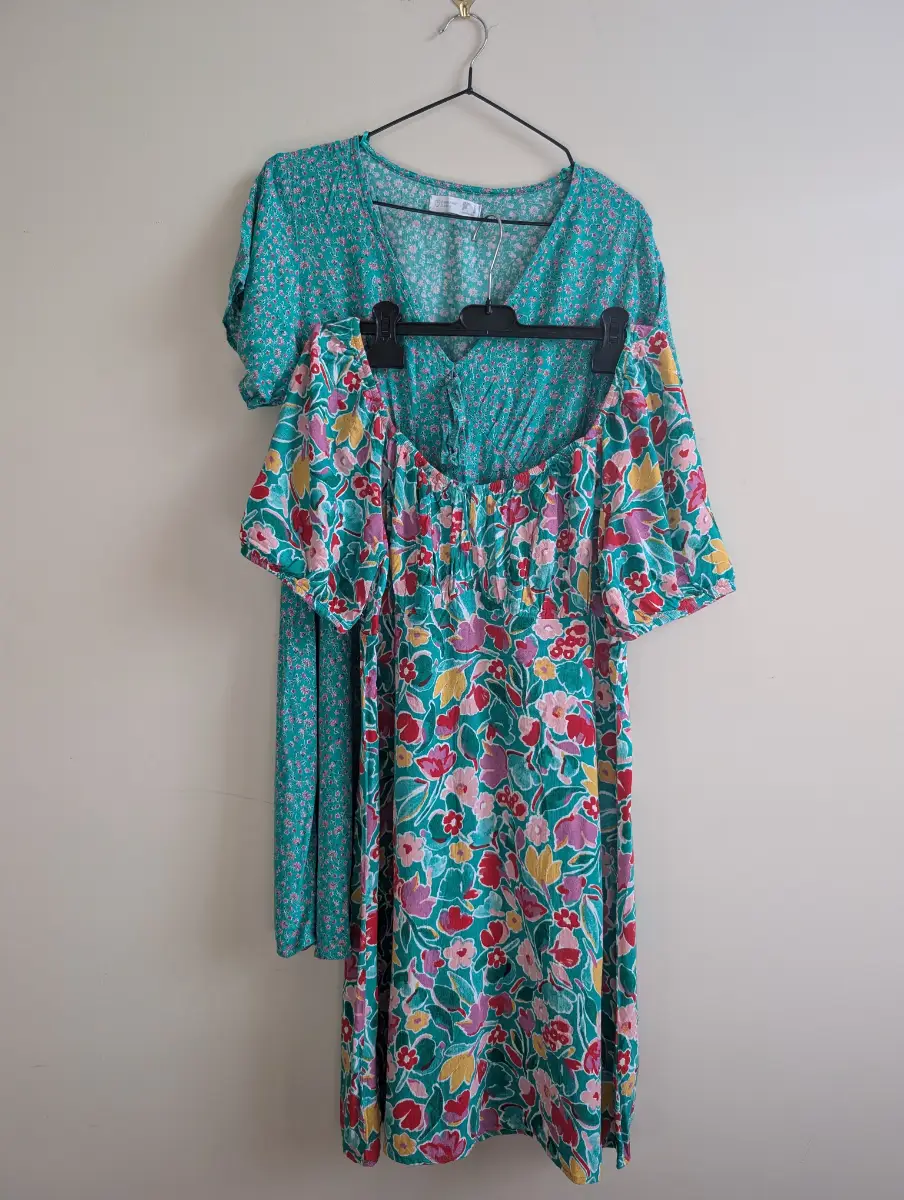 Bundle 2 x Primark Green Floral Short Summer Dresses UK14