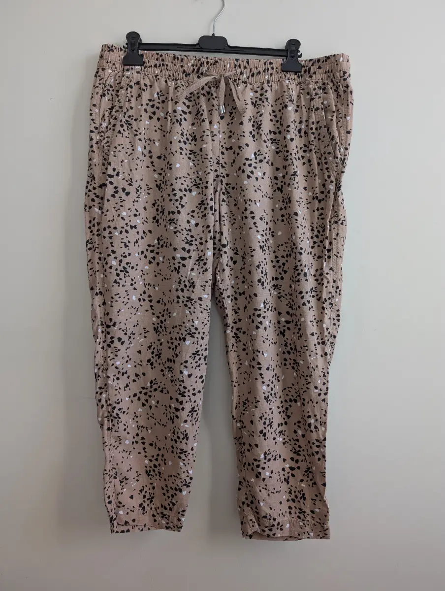 Marks & Spencer M&S Collection Leopard Print Straight Leg Linen Blend Trousers UK 20 Short
