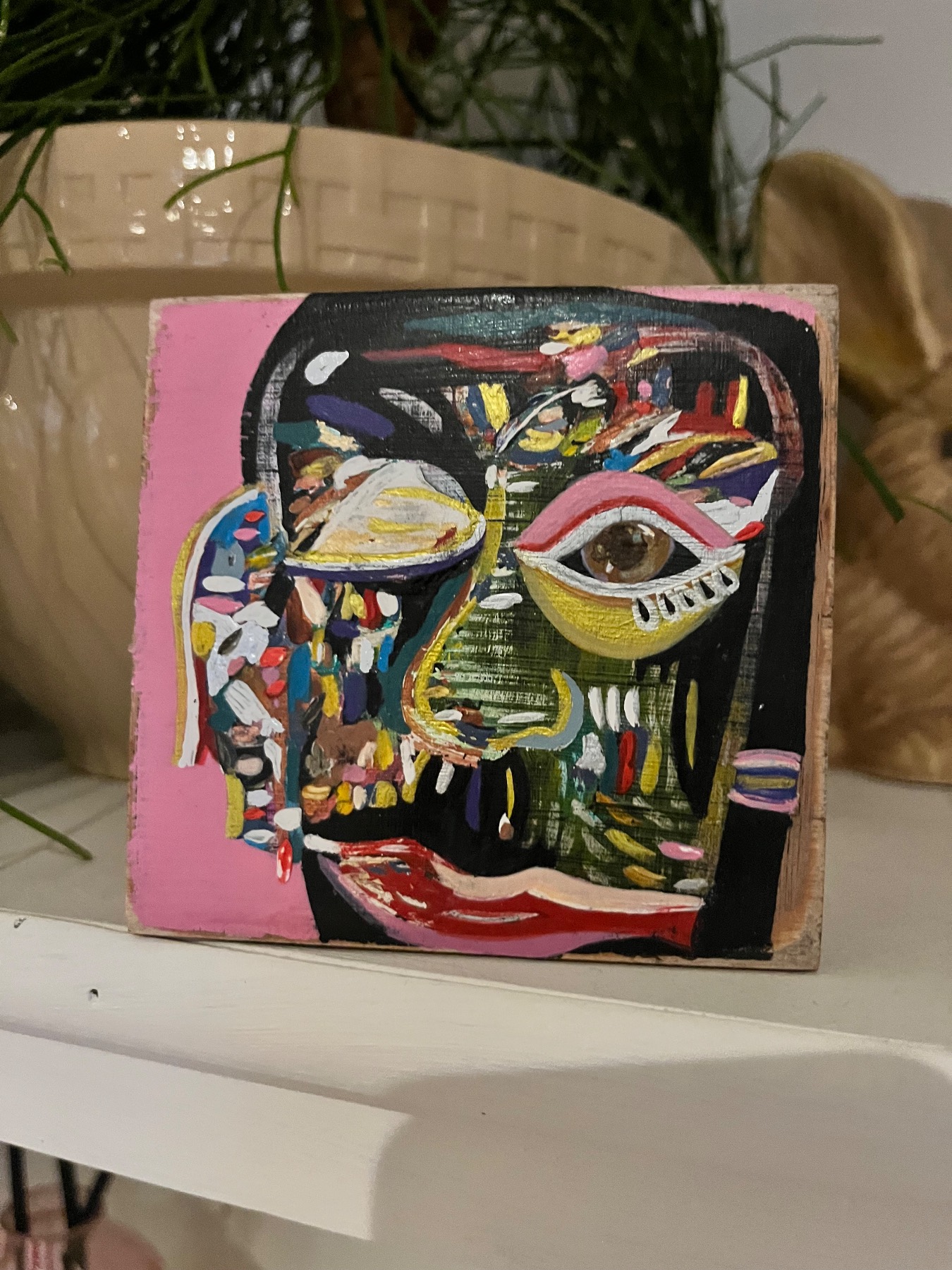 Rainbow Pink Man Original Collage On Wood