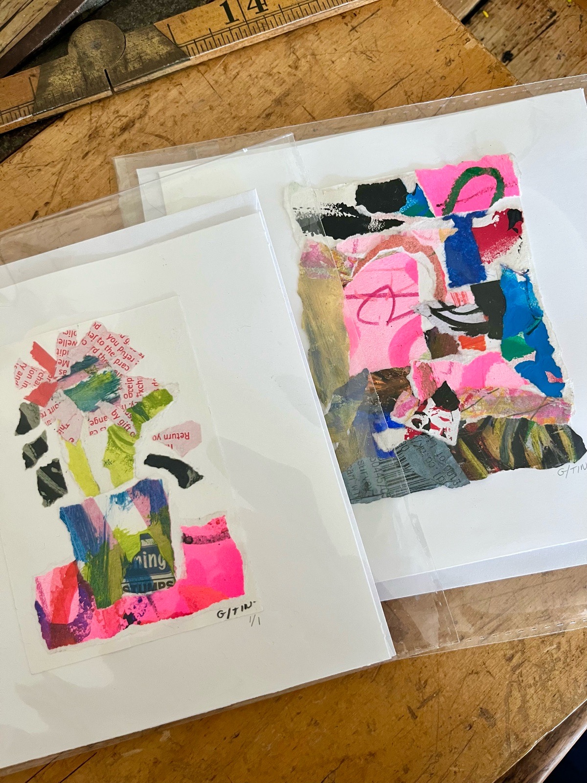 Two original artist collage cards