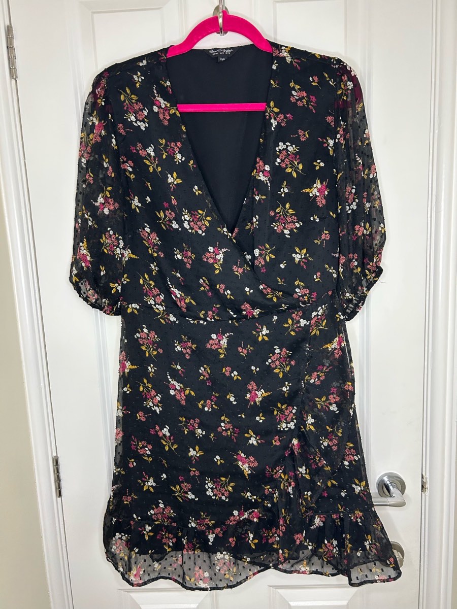 Miss selfridge black floral mini dress size 14