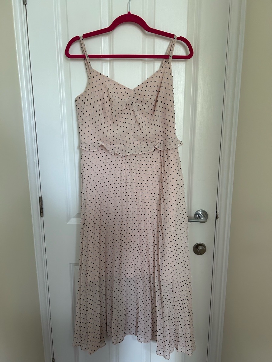 Dorothy Perkins baby pink polka dot midi dress wedding guest size 10