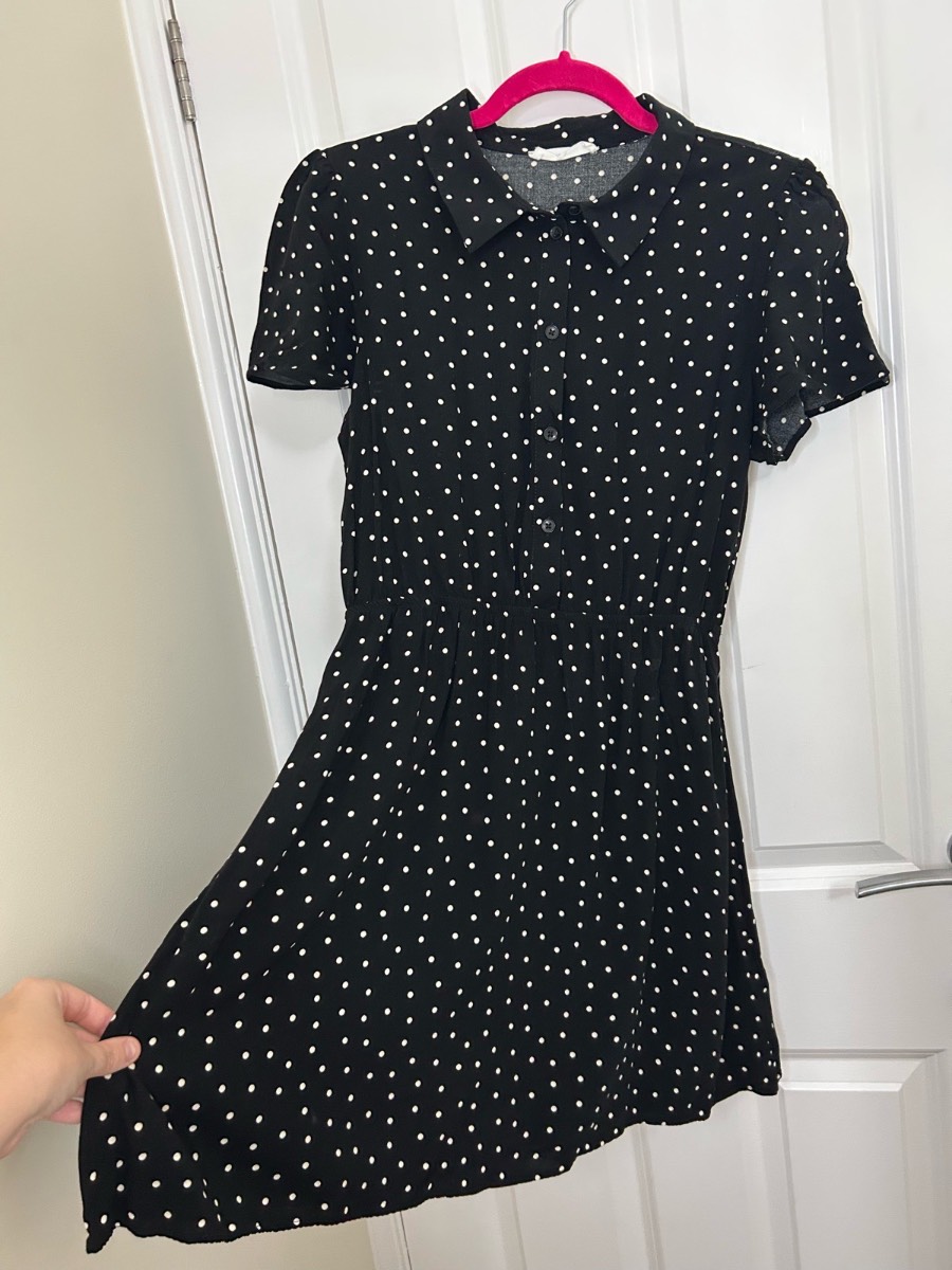 Primark black polka dot shirt dress mini length size 12