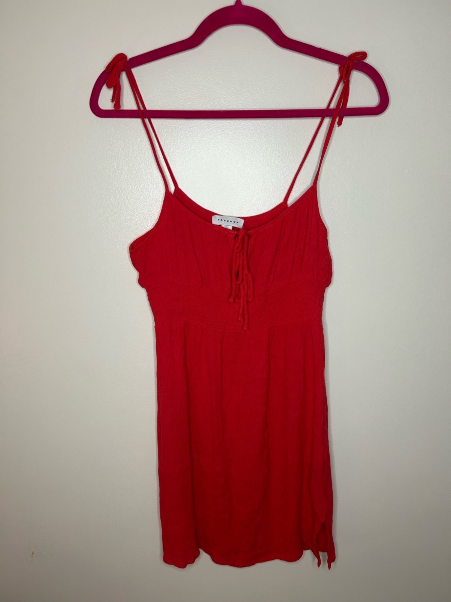 Topshop red tie mini dress size S summer boho
