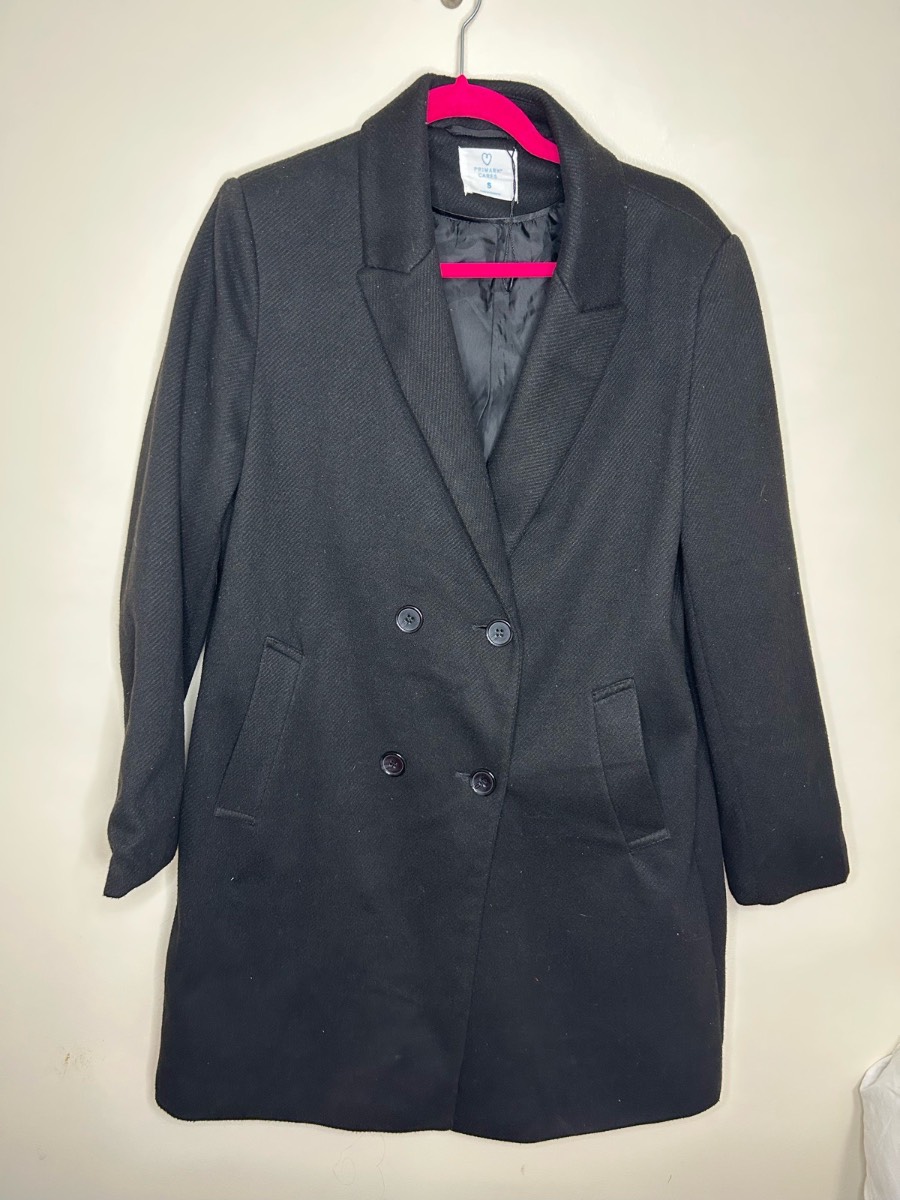 Primark black brushed longline pea coat size small