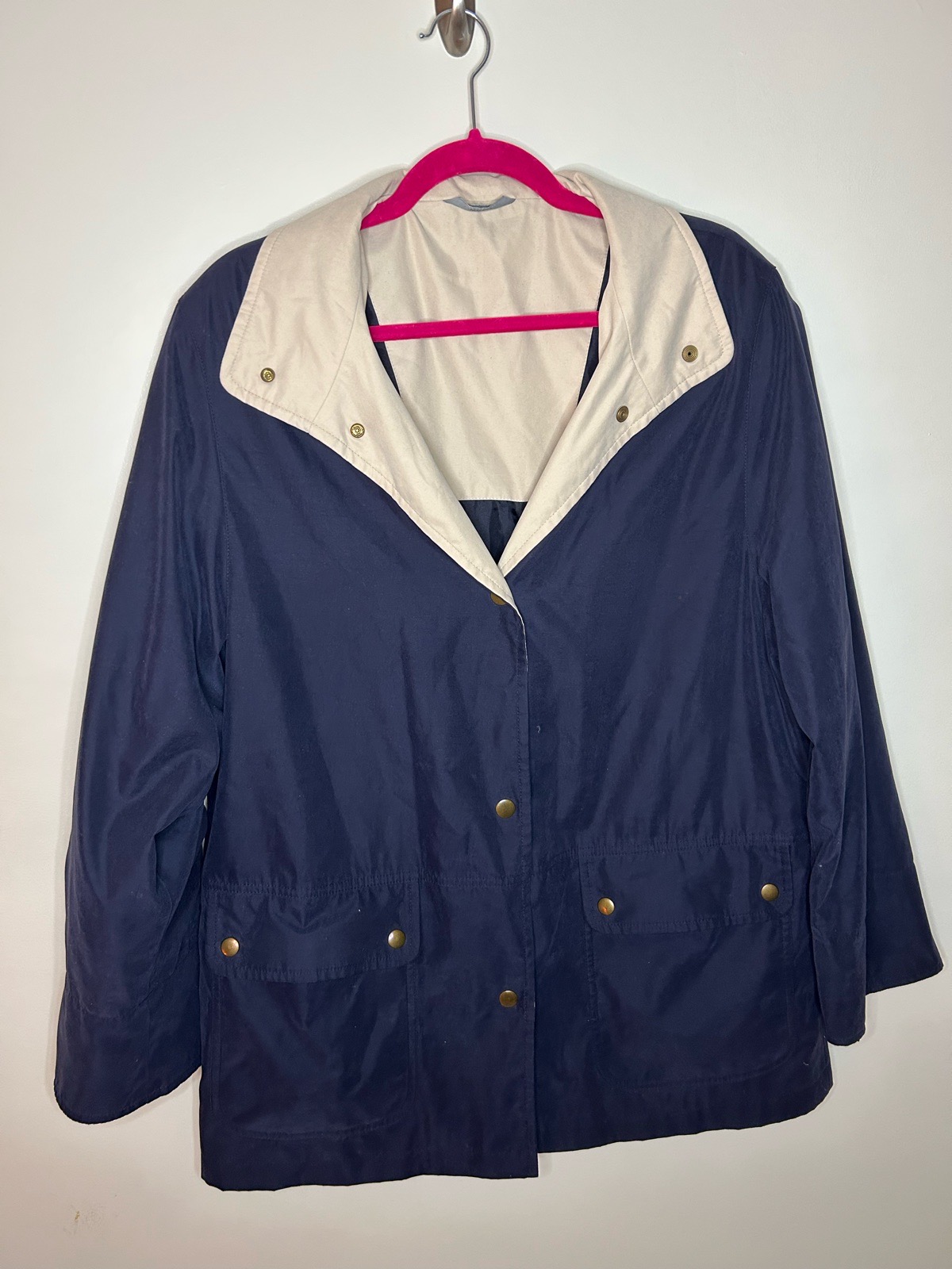 Marks and Spencer navy coat cream collar size 14 pockets