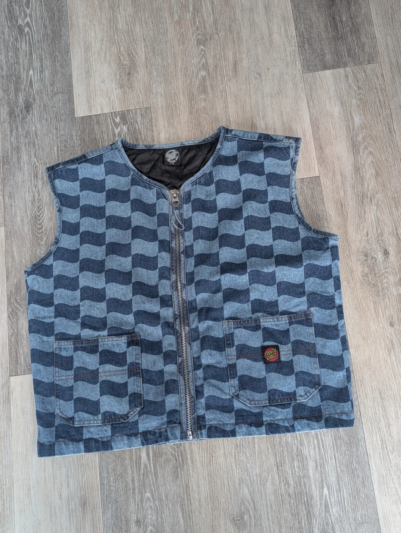 Santa Cruz Patterned Denim Vest Gilet Size Large
