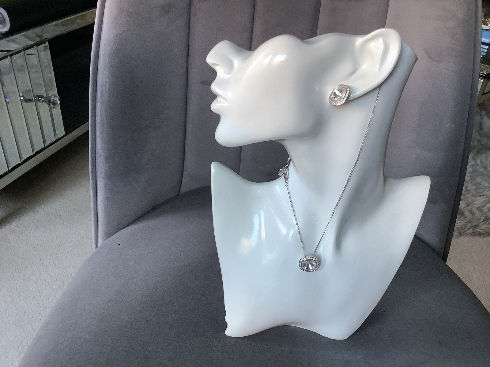 Swarovski square halo necklace& earrings