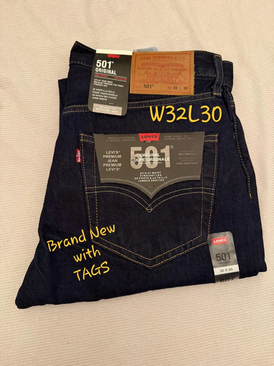 Levis 501 Mens Jeans W32 L30 Regular Straight Fit Denim Dark Blue Rinse Wash