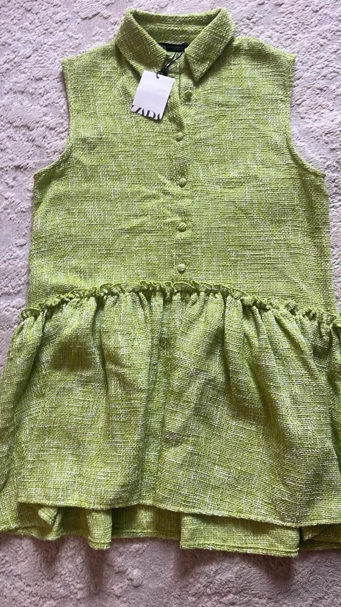 Zara Lime green button front woven waistcoat dress