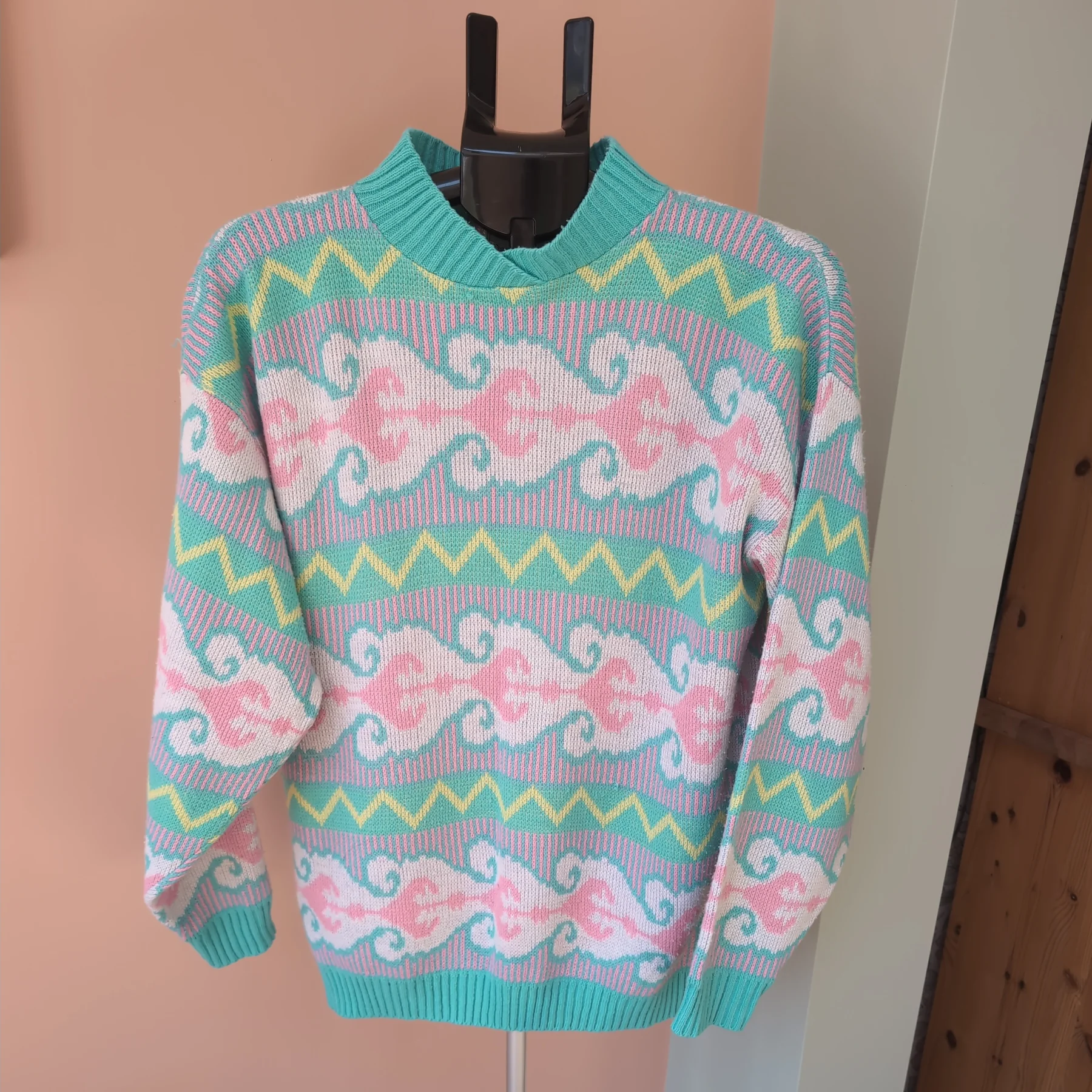 Parallel Lines Vintage Knitted Pastel Pattern Jumper- 90s, 00s, Y2Ks - Women’s UK size 14