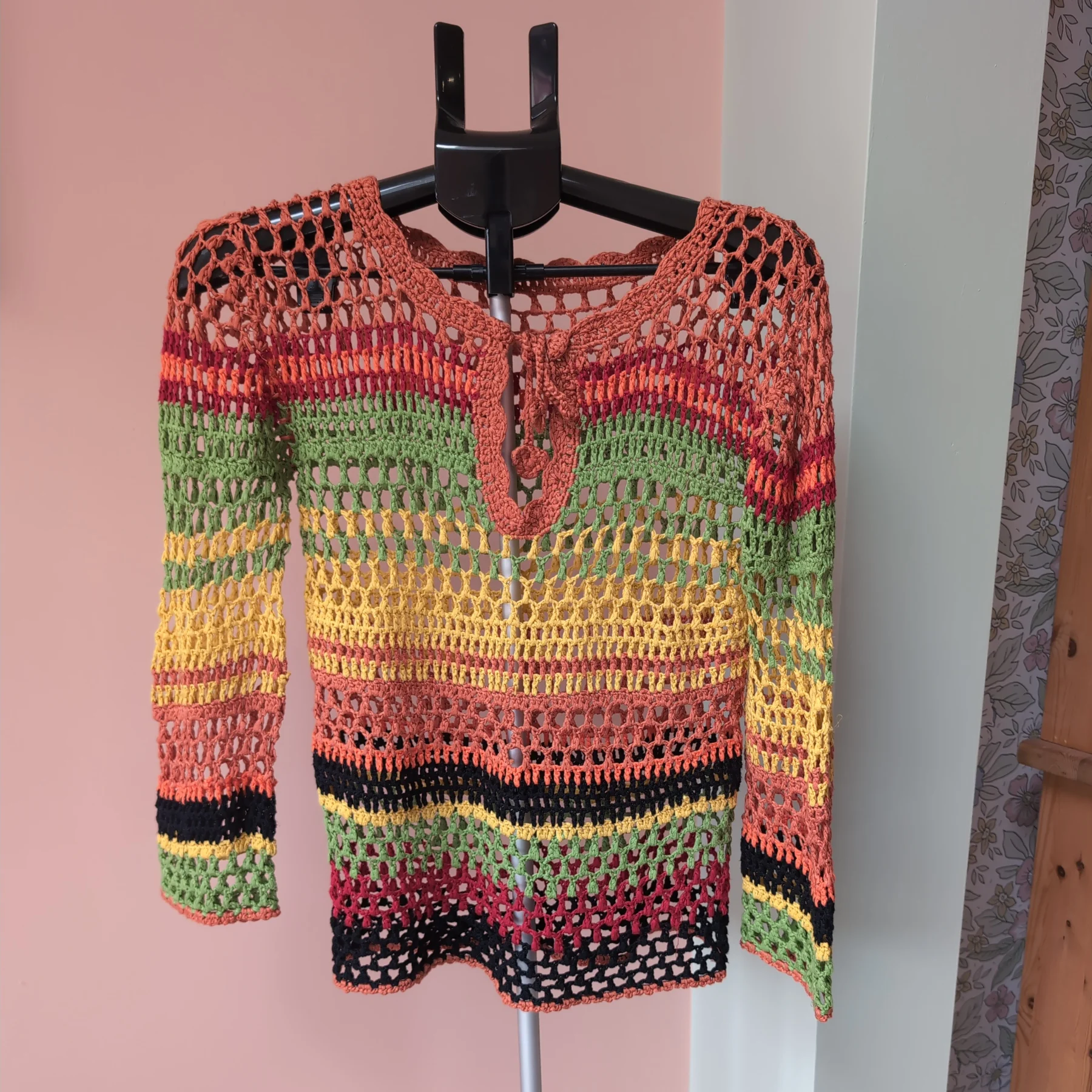 Handmade Loose Crochet Jamaican Inspired Festivals Vibes Long Sleeved Top - Women's 8 - 10