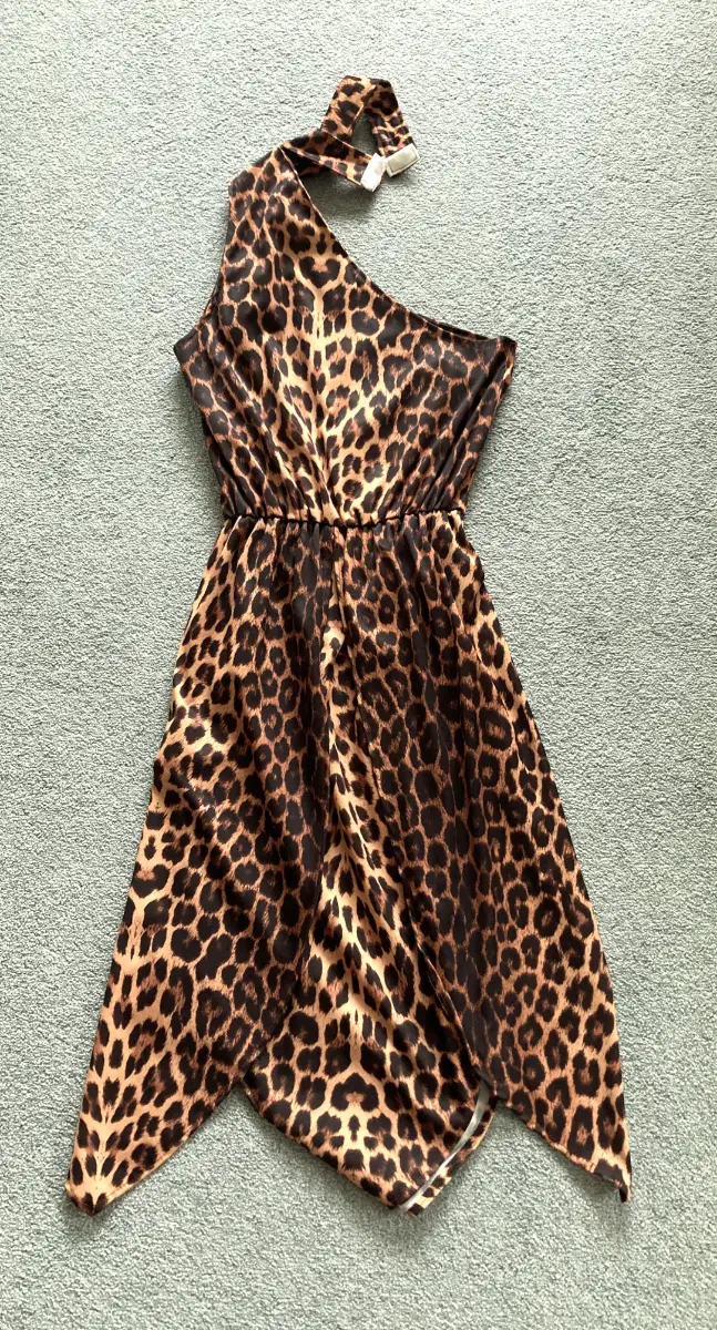 Leopard Print One-Shoulder Dress Size M Knee Length