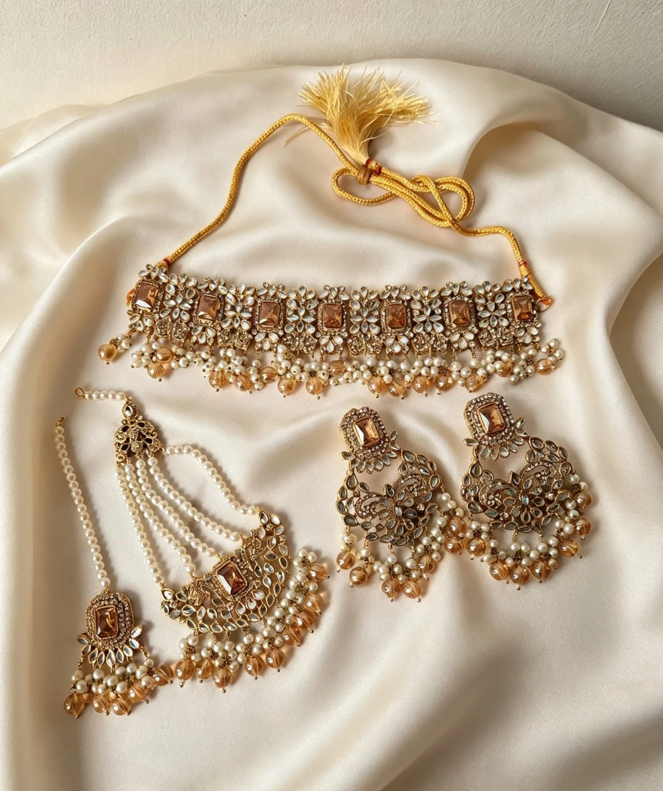 Champagne Colour pearl and kundan set