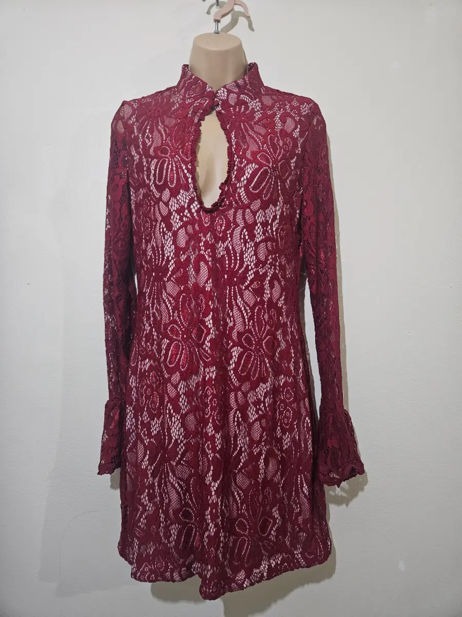 women's burgundy floral lace mini dress