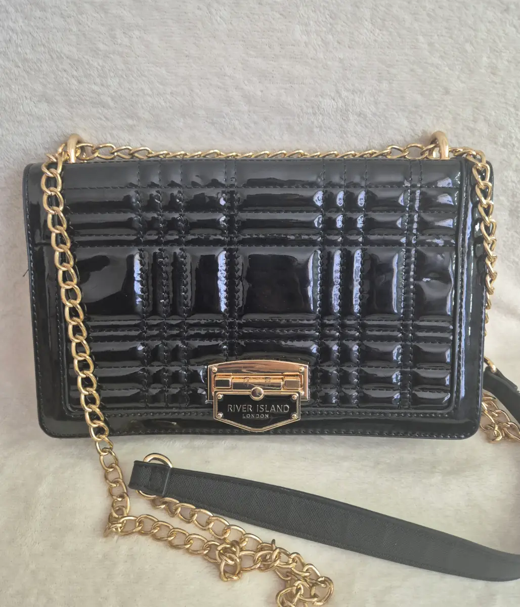 Ladies black shiny River Island handbag