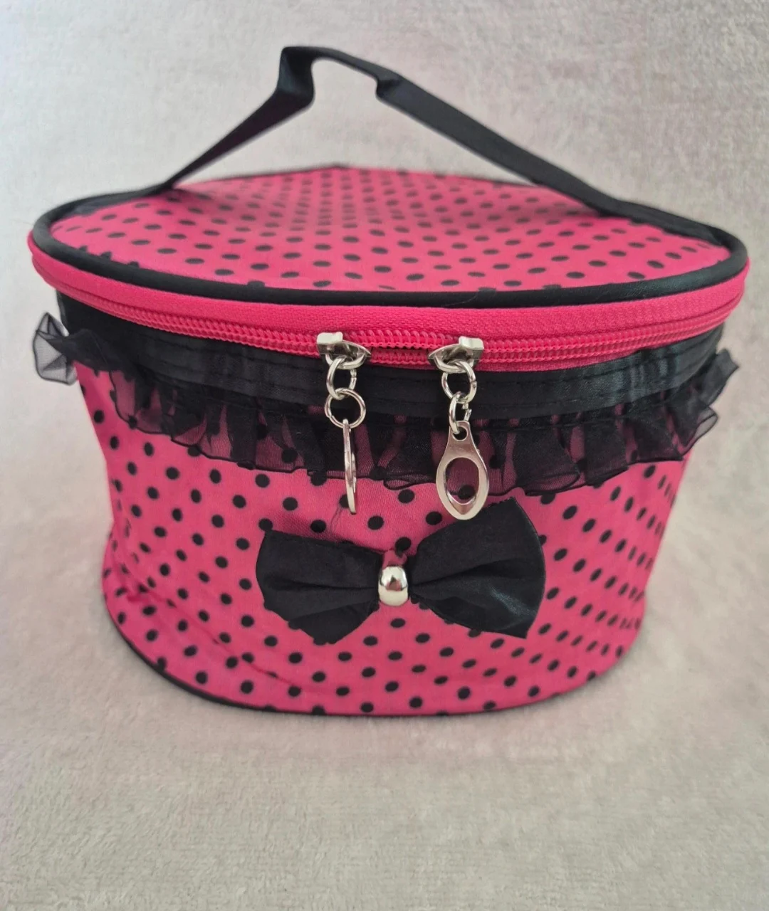 Pink polka dot makeup bag