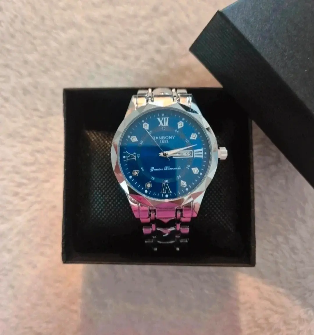 Mens stainless steel blue face watch