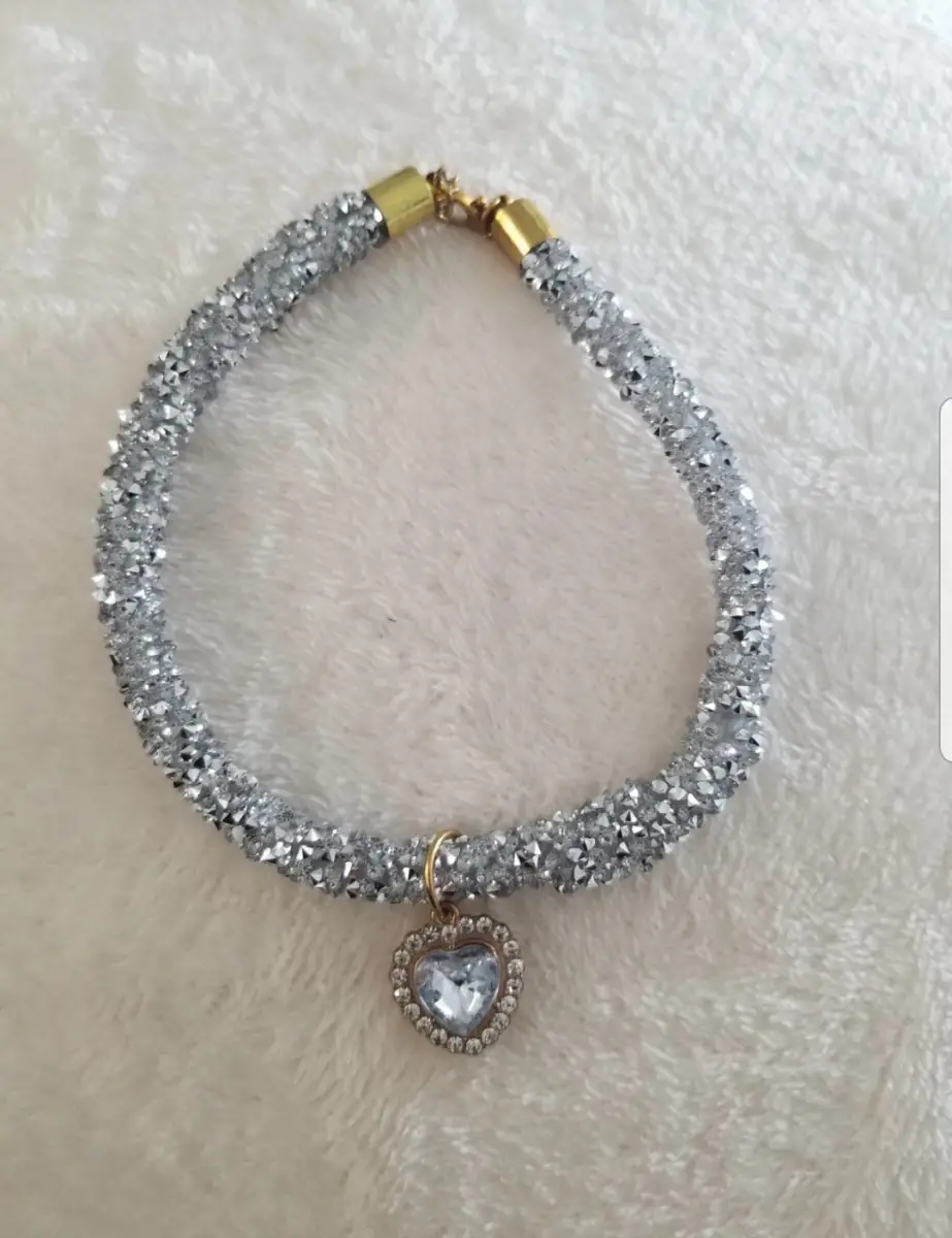 Cat or small dog bling rhinestone collar with clear heart pendant