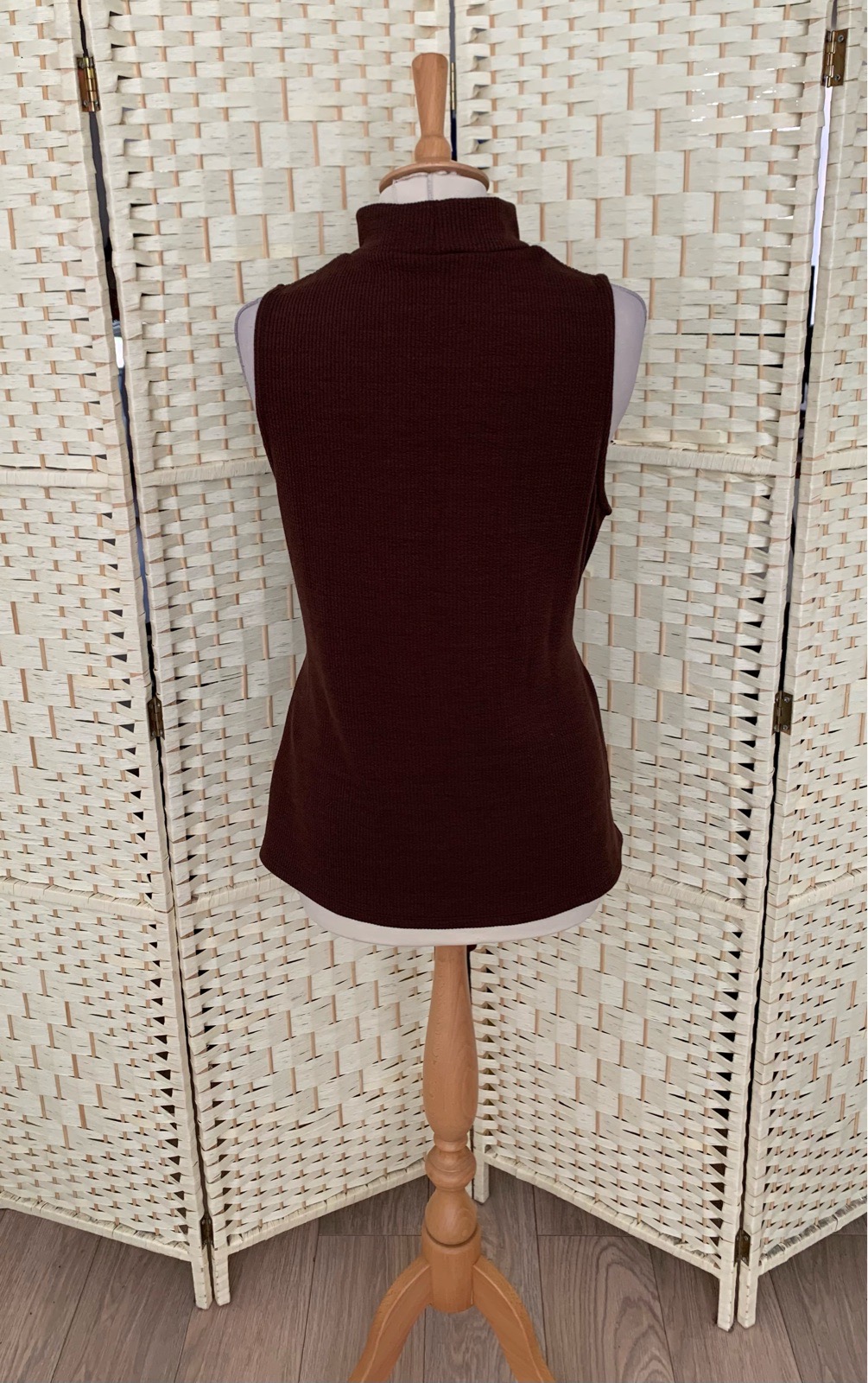 River Island Brown High Neck Sleeveless Stretch Rib Top Size 16