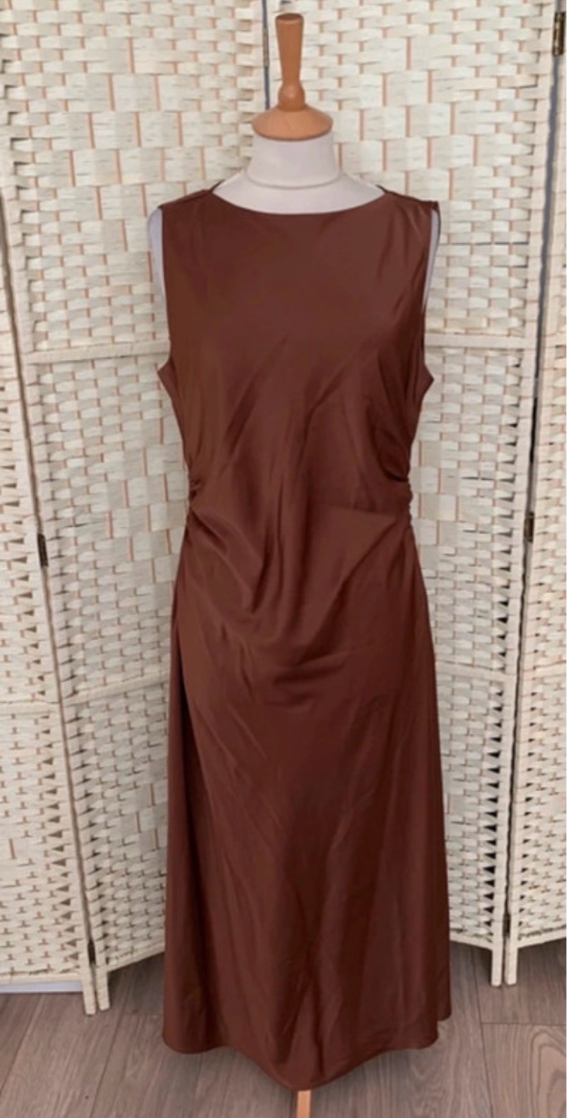 Quiz New With Tag Brown Silky Satin Midi Dress Size 16
