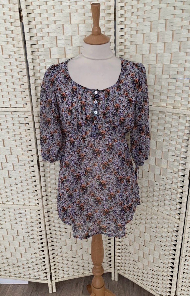 New Look Floral Sheer Floaty 3/4 Sleeve Blouse Top Size 6
