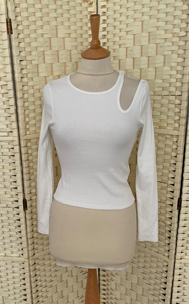 New Look White Stretch Ribbed Long Sleeve Top Size 8