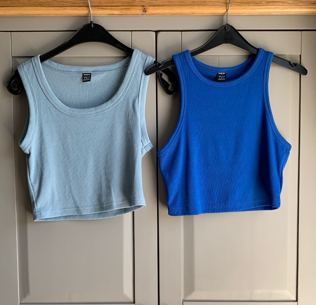 Shein Blue Stretch Ribbed Cropped Vests x2 Size Small/ 8