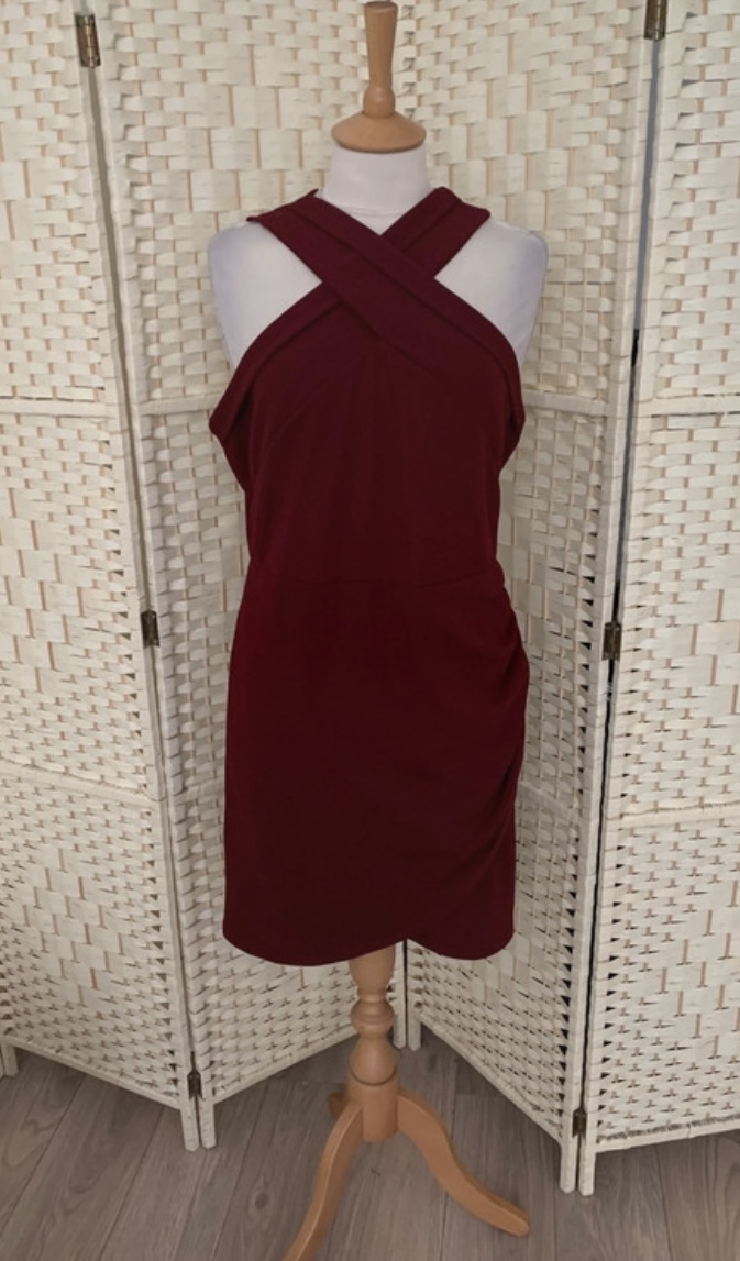 Shein Dark Red Cross Neck Stretch Dress Size XL / 16