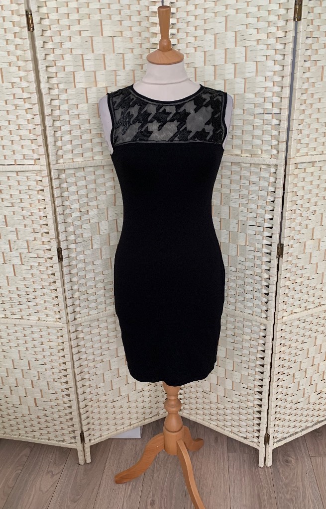 Wallis Black Sleeveless Bead & Mesh Stretch Dress Size 10 Petite