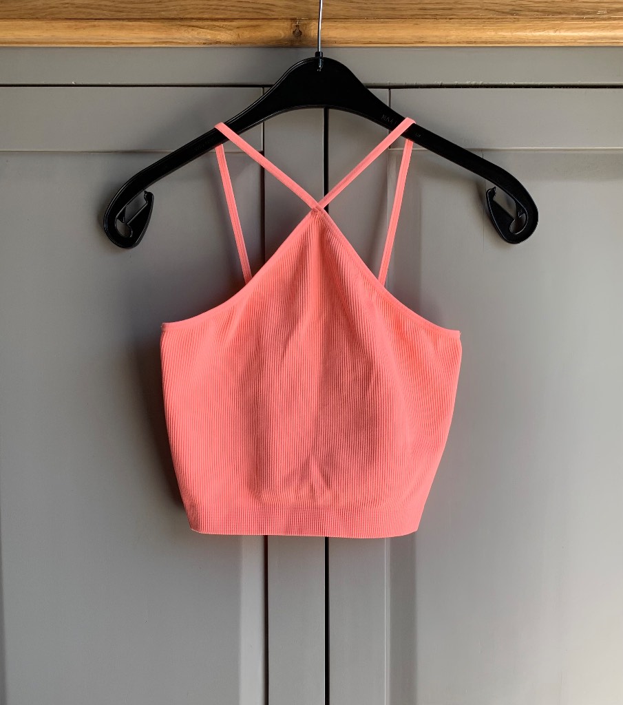 Primark Bright Peach Stretch Crop Top Size XS 6-8
