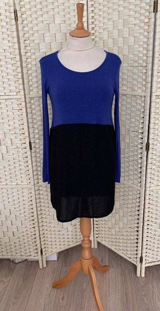 Phase Eight Blue & Black Mixed Fabric Long Sleeve Top Size 8
